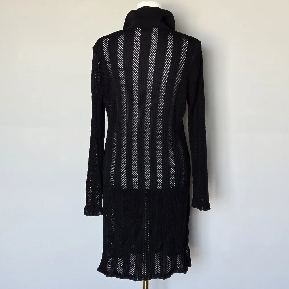Exclusively Misook Black Sheer Open-Front Cardigan Duster